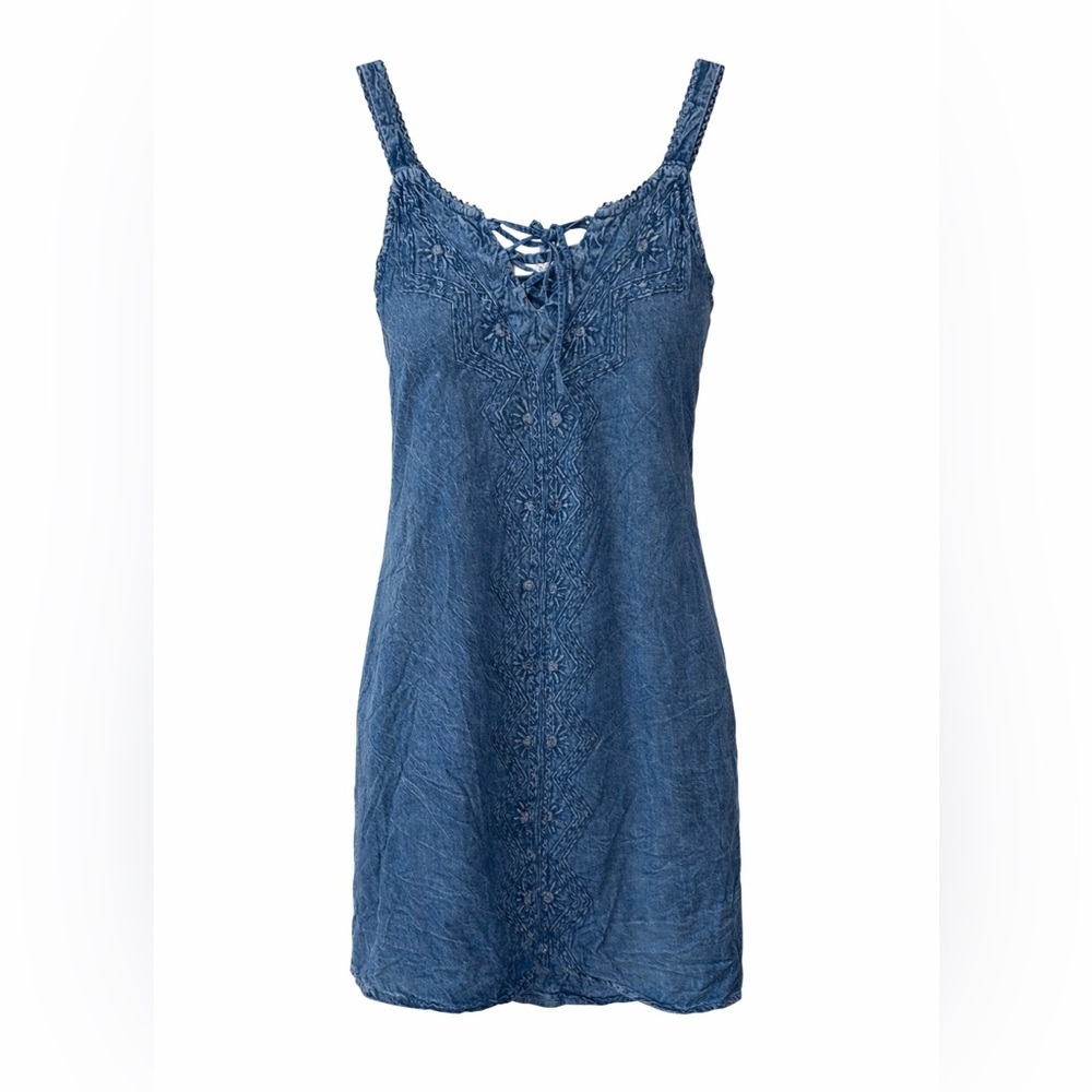 Raya Sun NWT denim wash embroidered dress, medium